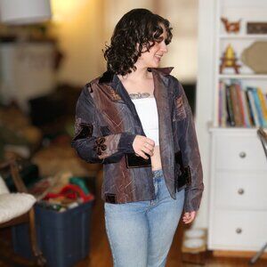 Small Retro Patchwork Blazer with Floral Decals Ellen Margaret Moody